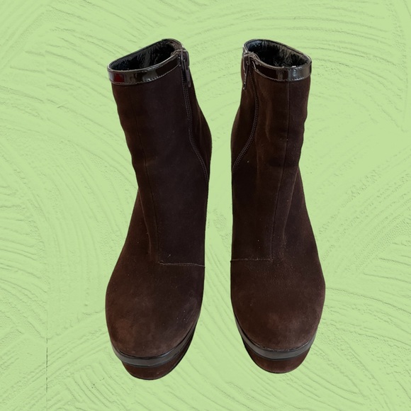 Yves Saint Laurent ANKLE BOOTIES SHOES BROWN SUEDE PLATFORM HEELS 9 - Picture 3 of 7